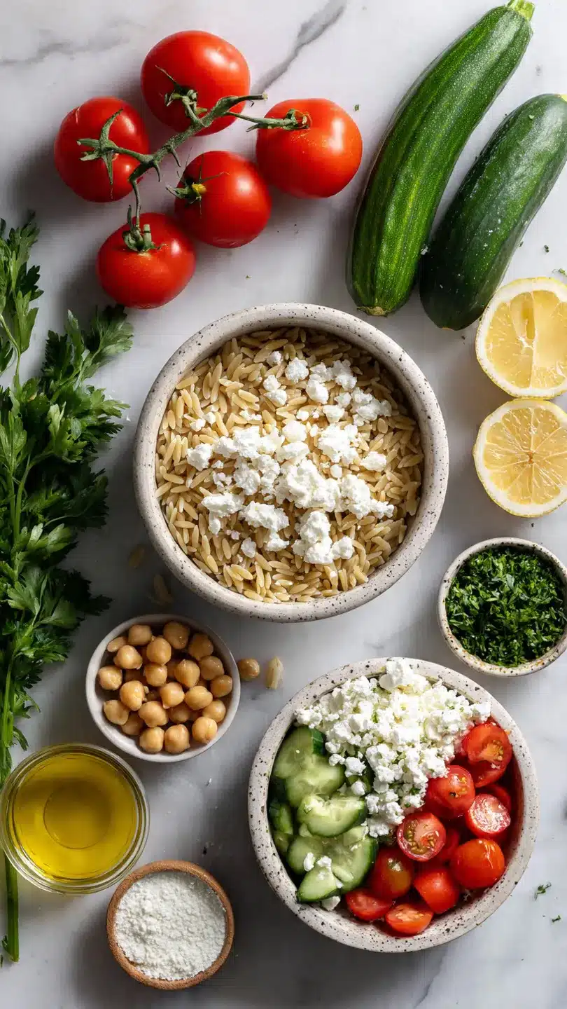 Orzo-Kichererbsen-Salat mit Feta