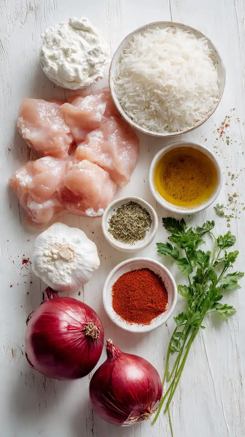 Gyrosgeschnetzeltes in Schmandsoße mit Reis