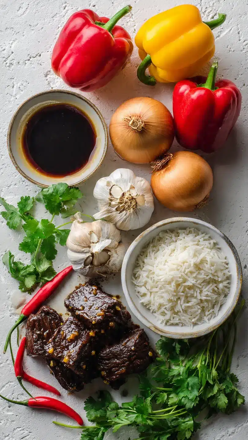 Chinesisches Rindfleisch mit Zwiebeln Pfannengericht