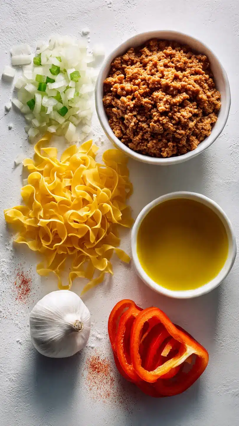 Hackbällchen-Pfanne mit Bandnudeln