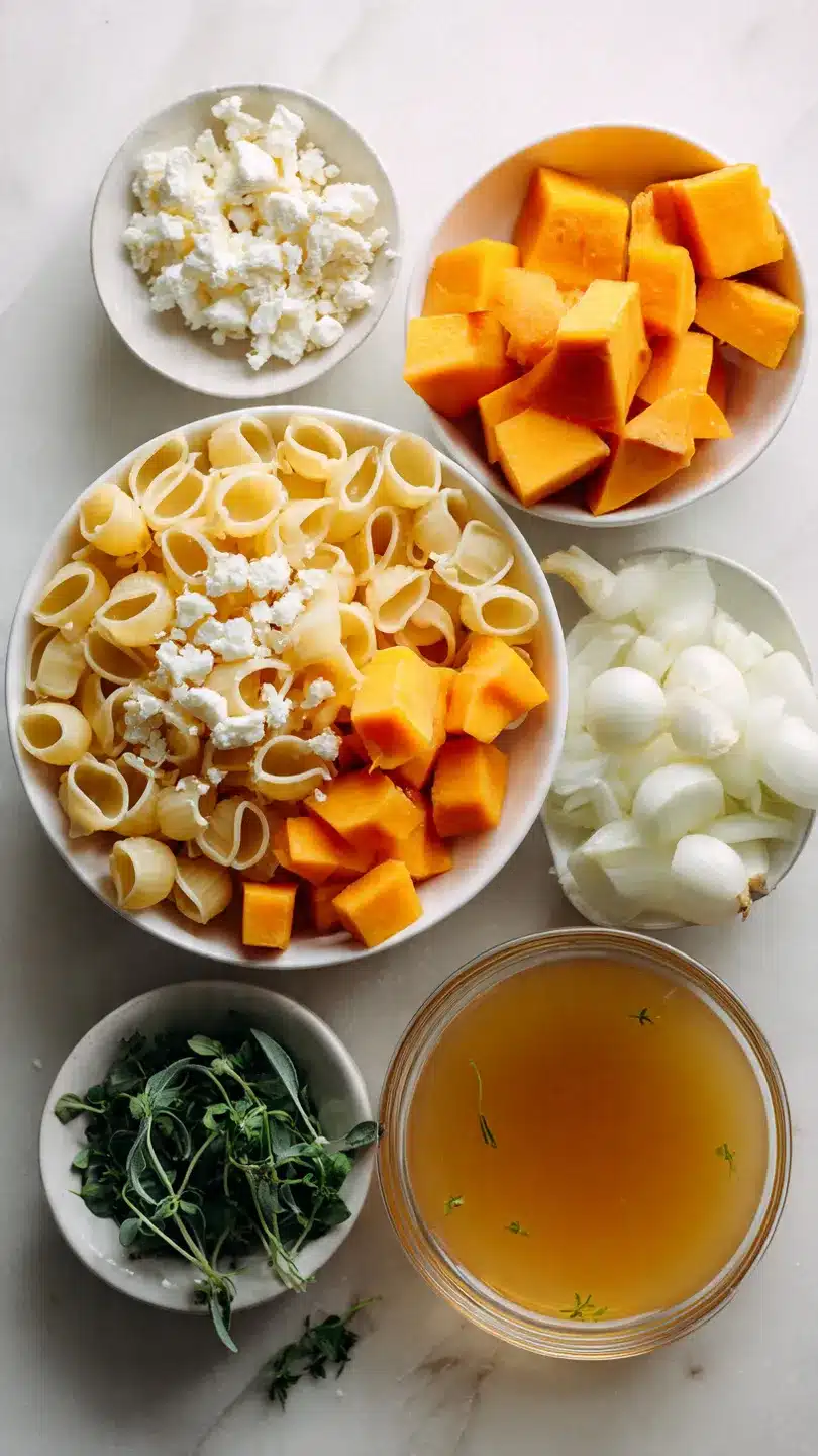 Pasta mit Kürbissoße und Feta