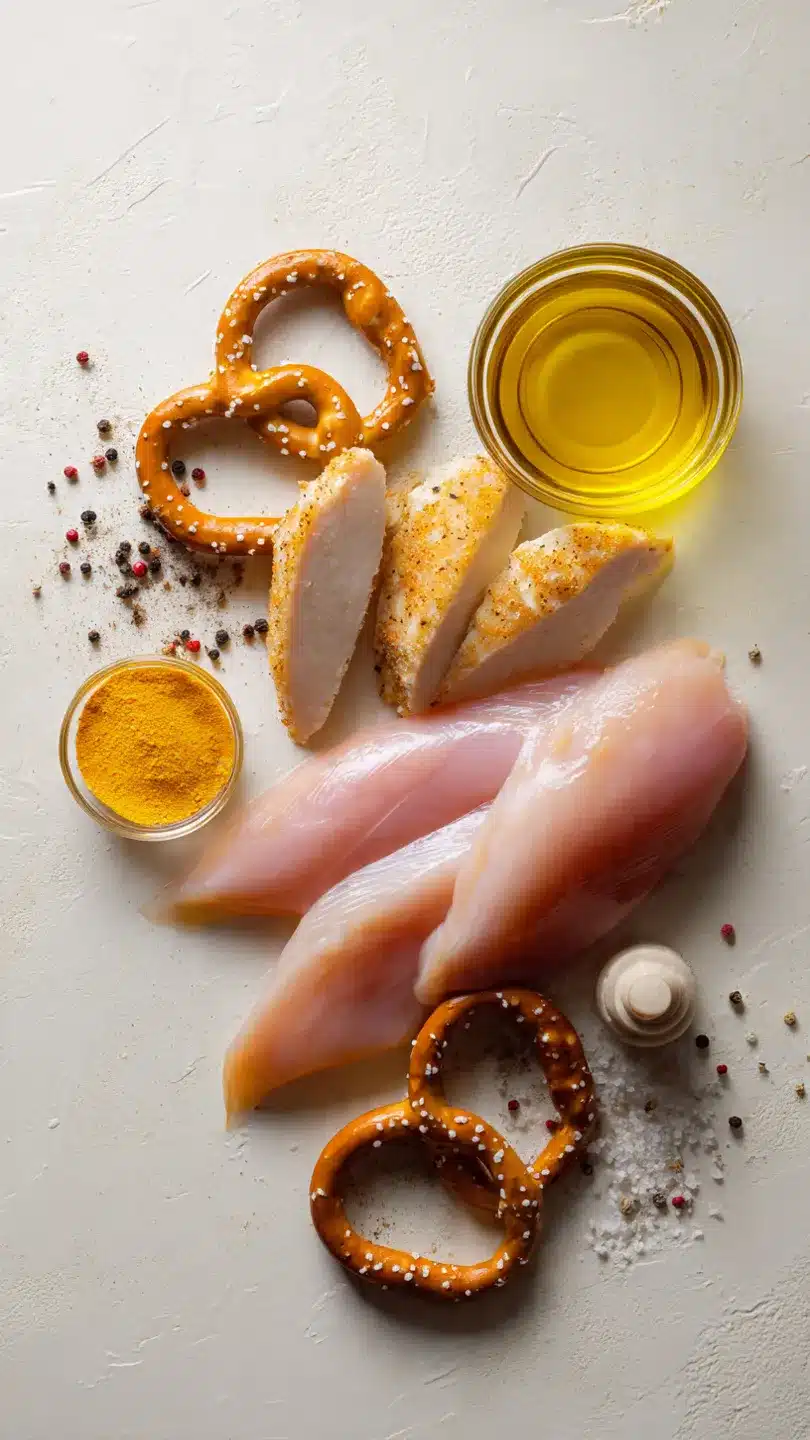 Hähnchen mit Brezelkruste und Honig-Senf-Sauce