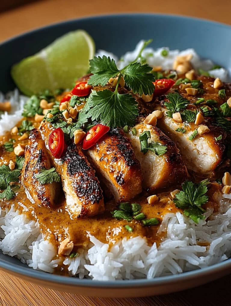 Hähnchen mit Erdnusssauce & Basmatireis: Cremig, schnell & einfach zubereitet