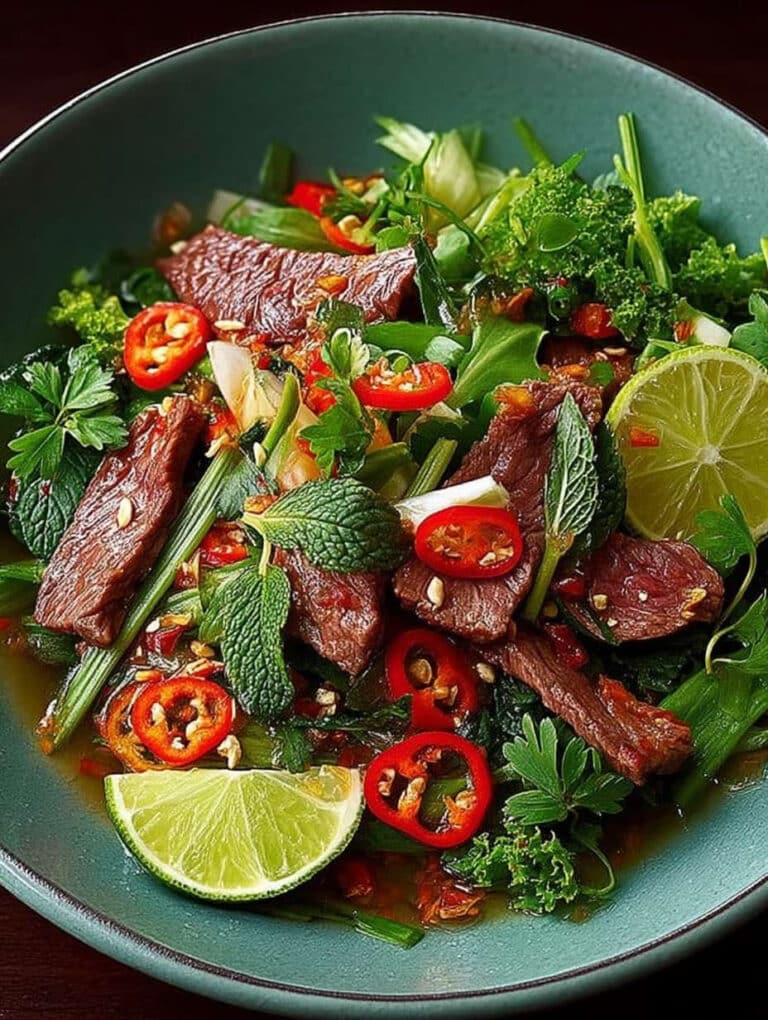 Thailändischer Rindfleischsalat: Schnelles, frisches Chili-Limetten-Dressing Rezept