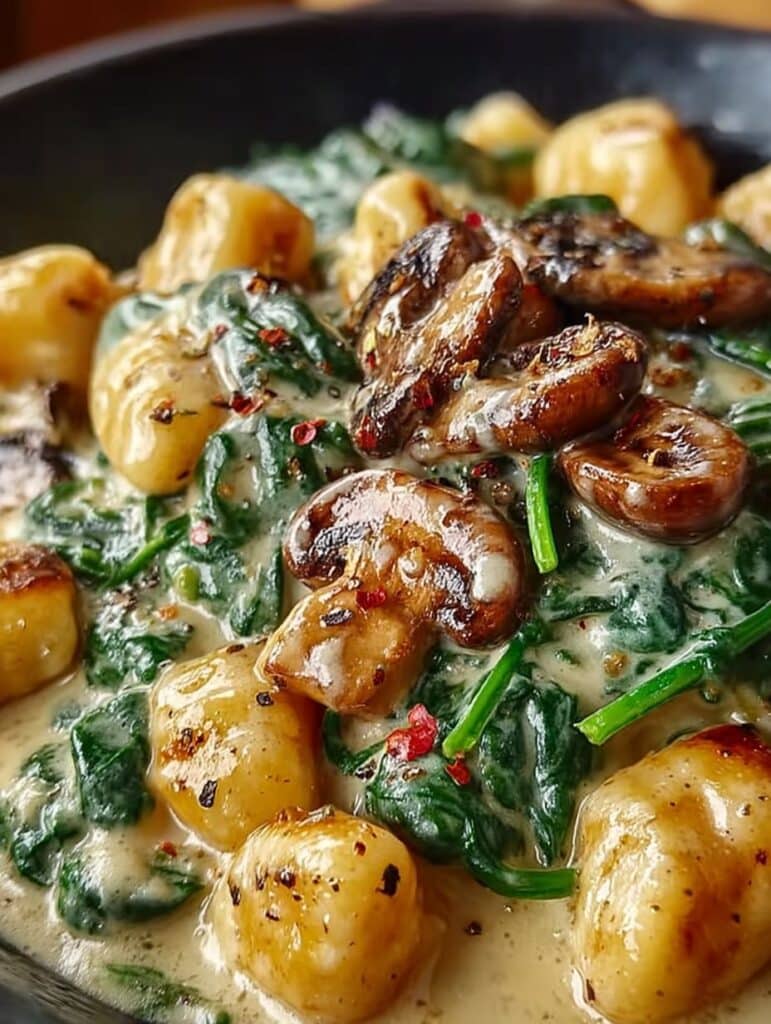 Vegane Gnocchi mit Pilzen und Spinat: Einfaches & Cremiges Rezept