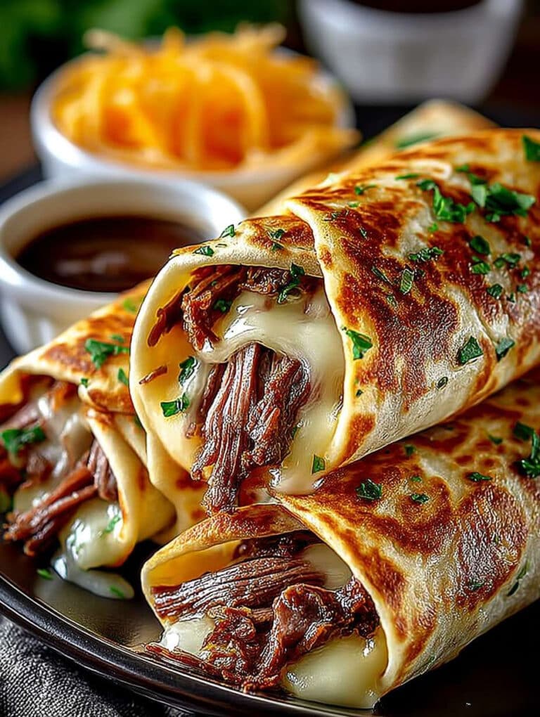 French Dip Tortilla Roll Ups: Schnelles, Familienfreundliches Rezept mit Dip
