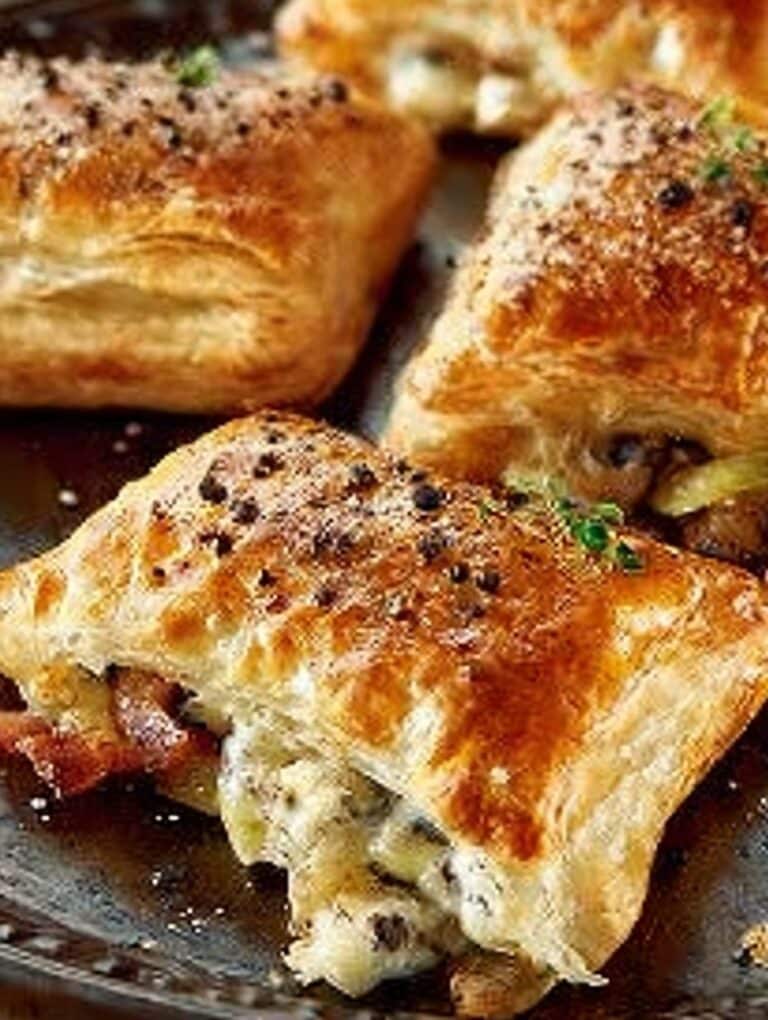 Herzhafte Blätterteig-Taschen mit Speck, Zwiebeln & Pilzen: Einfach & Schnell zubereitet