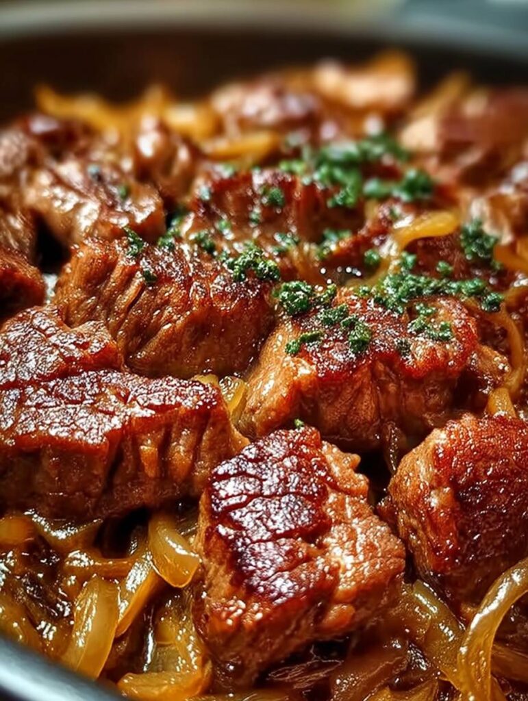 Saftiges Zwiebelfleisch mit cremiger Soße: Einfaches Rezept für schnelle Feierabendküche